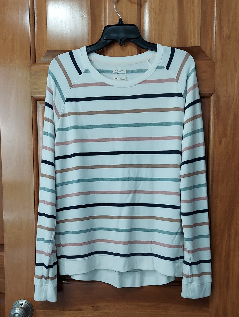 Thread & Supply Striped Long Sleeve Top White with Multicolor Stripes Size Large